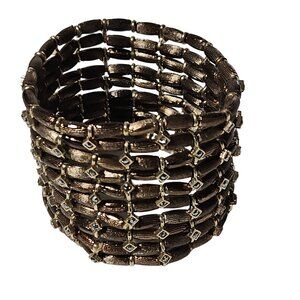 Vintage Gold Tone Metal Rhinestone Coil Stacked Stretch Bracelet Fashion Jewelry